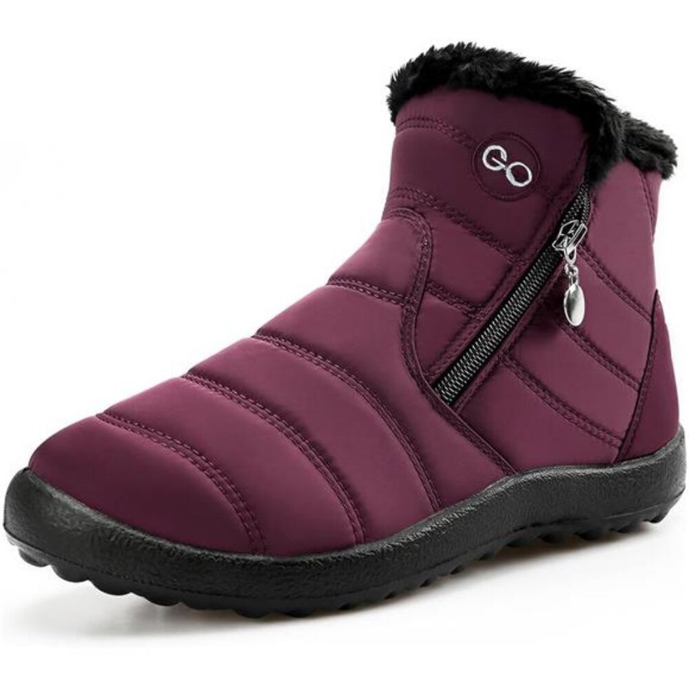 Women's Winter Snow Boot with Comfortable Warm Fur Lined Ankle Slip On Boots